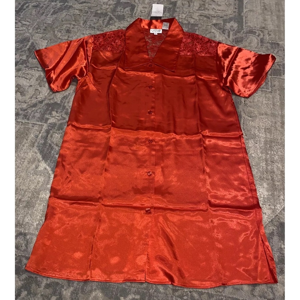New Go Softly women's 100% polyester Satin Sleeping Shirt Gown‎ Red Sz Small